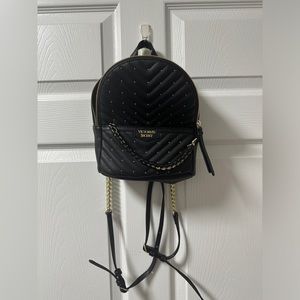 Victoria’s Secret Black Pebbled V-Quilt Small City Backpack Brand